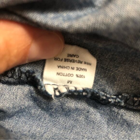 Tea Rose Blue Chambray Soft Denim Cotton Peplum High Neck Sleeveless Tank Top - Picture 5 of 7